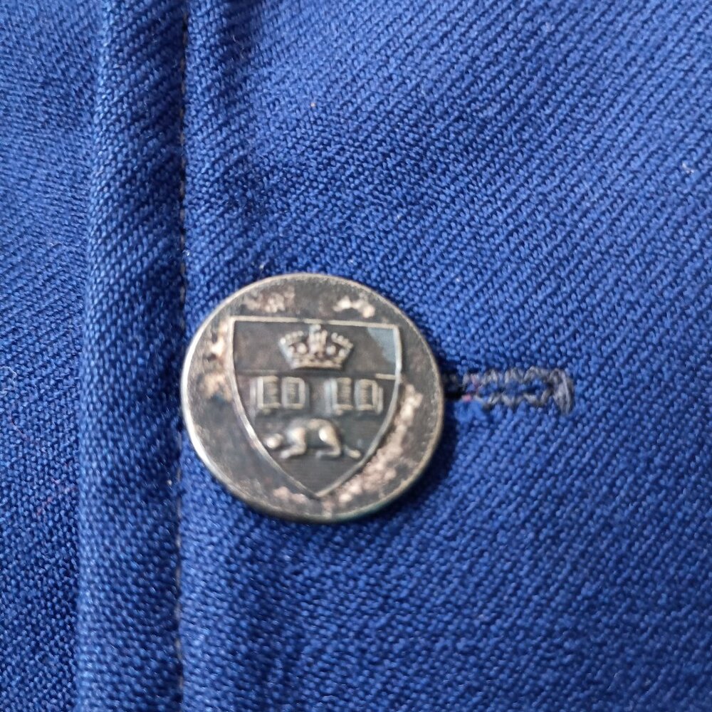 Vtg 50s Wool Blazer Jacket Blue Canadian Crown Beaver Patch Preppy Large Women - Picture 5 of 7